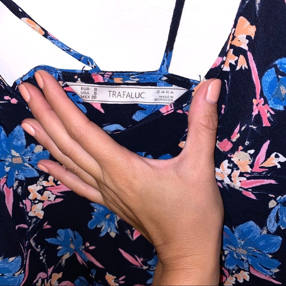Zara Blue Floral Strappy Dress - Size S - Picture 6 of 6